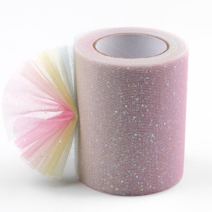 Фатин с глиттером &laquo;Радуга&raquo;, 7,5 см, 11 &plusmn; 1 г/кв.м, 9 &plusmn; 0,5 м, цвет розовый №1
