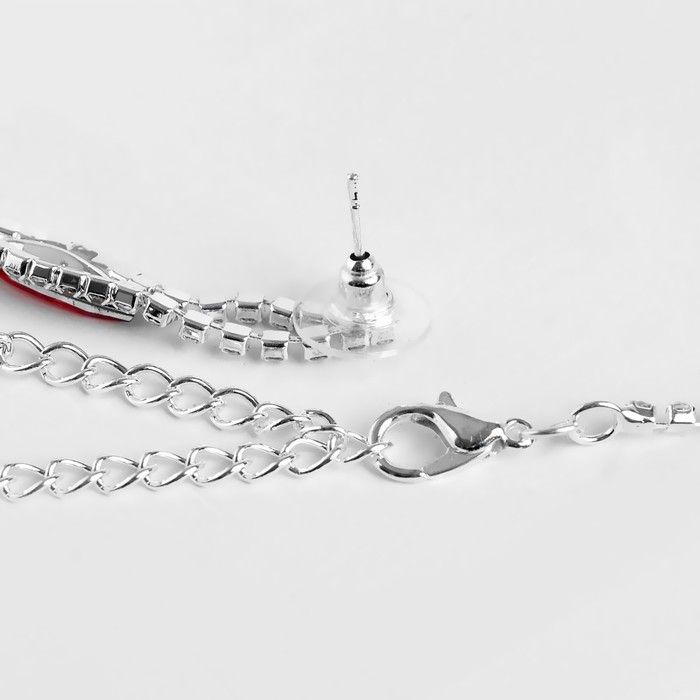 Набор 2 предмета: серьги, колье &laquo;Листопад&raquo; тонкий ромб, цвет красно-белый в серебре, 45 см