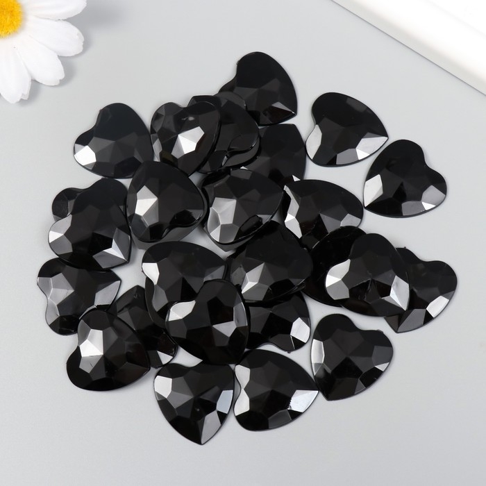 Декор для творчества пластик "Стразы сердце. Полночь" набор 30 шт 2,5х2,5 см
