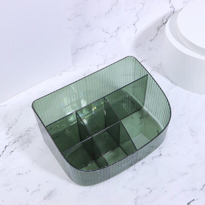 Органайзер для хранения косметических принадлежностей &laquo;GREEN&raquo;, 6 секций, 23 &times; 15,5 &times; 11 см, цвет полупрозрачный/зелёный