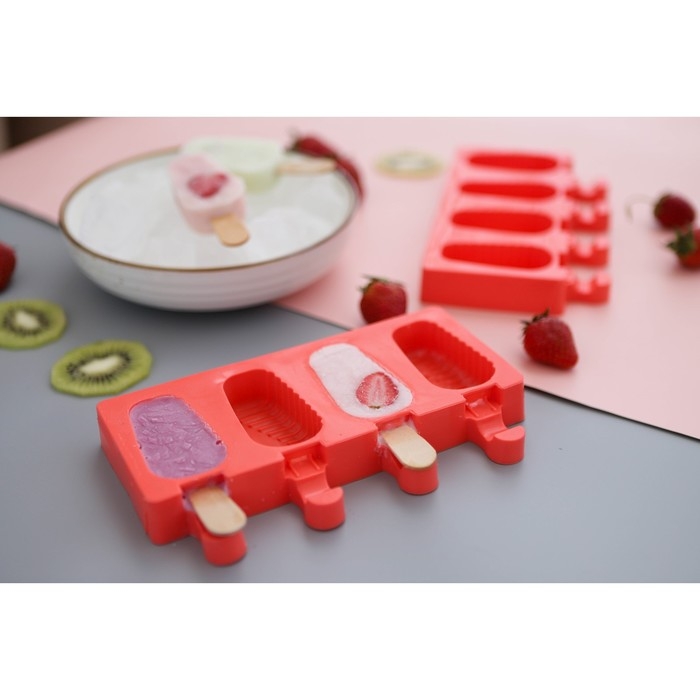 Форма для мороженого Доляна &laquo;Эскимо в глазури&raquo;, силикон, 18,5&times;12,3&times;2,5 см, 4 ячейки, цвет МИКС