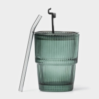 Стакан стеклянный с крышкой и трубочкой &laquo;Вино Верде&raquo;, 350 мл, цвет зелёный