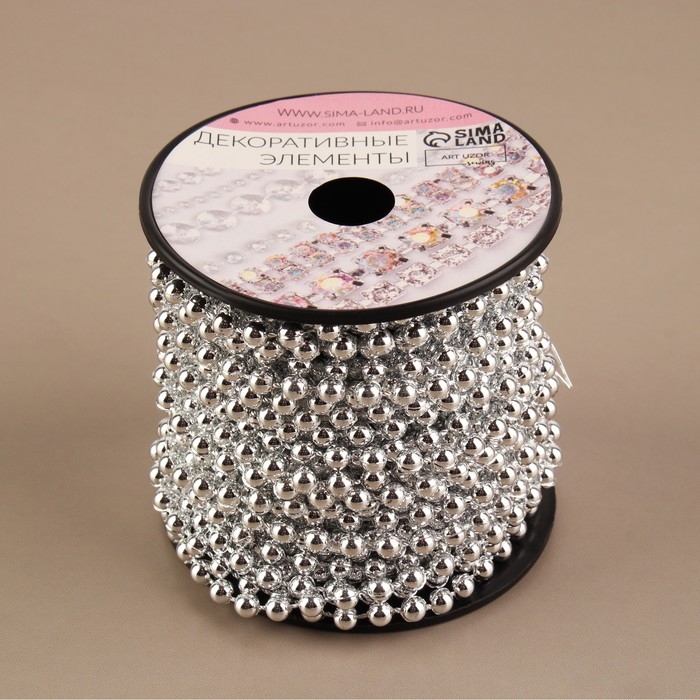 Бусы на нитях, круглые, 4 мм, 9 &plusmn; 1 м, цвет серебряный