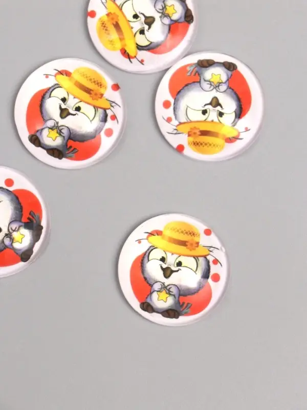 Кабошон стекло для творчества "Круг. Совушка в шляпке" 3х3 см