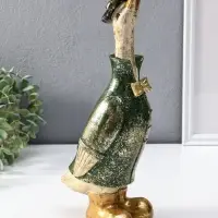 Сувенир полистоун "Гусь в шляпе и зелёном пальто" 9,5х13х30 см