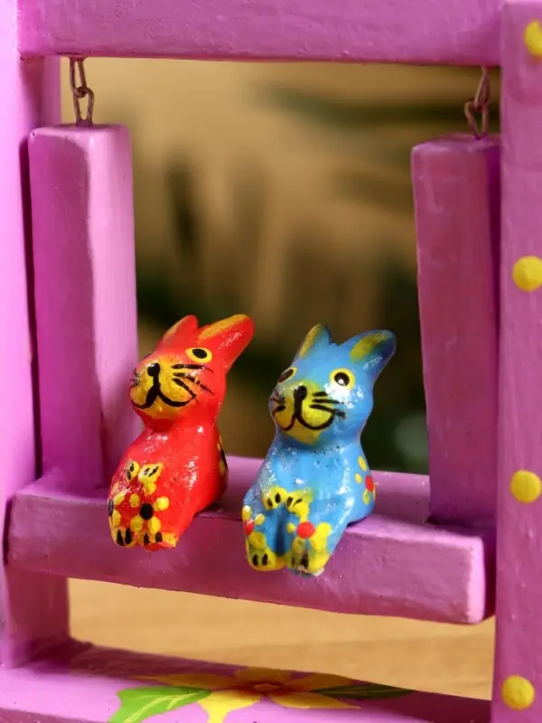 Сувенир &laquo;Зайки на качелях&raquo;, 11&times;5.4&times;14.4 см, дерево, сиреневый