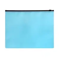 Папка-конверт на ZIP-молнии A5, 150 мкм, Calligrata Pastel, прозрачная, чёрная молния, голубая