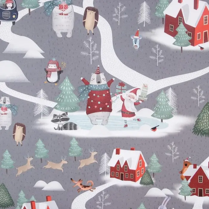 Упаковочная бумага на новый год крафтовая &laquo;Зимние забавы&raquo;, 70 х 100 см