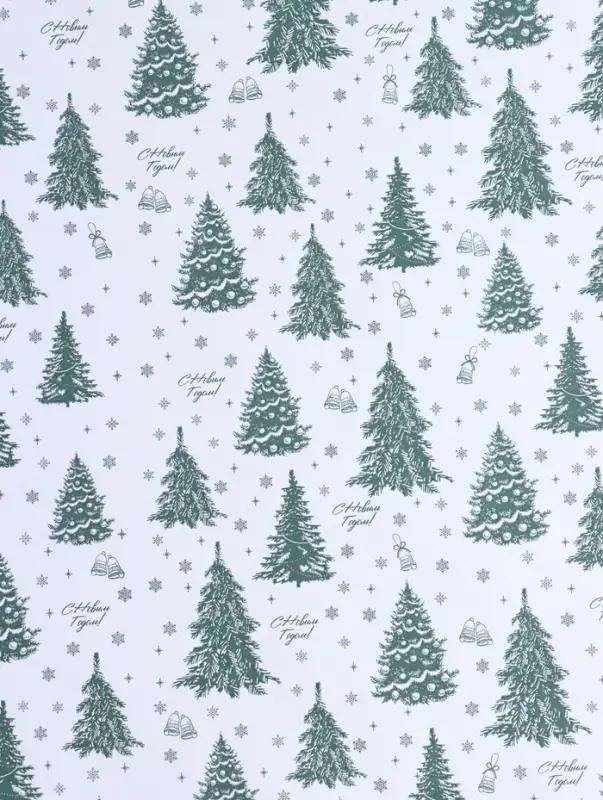 Бумага упаковочная крафт, "Ёлки", на белом 75гр/м&sup2; 0,72 х 10 м