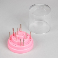 Подставка под фрезы, круглая, 48 отделений, d = 8 &times; 9,5 см, с крышкой, в картонной коробке, цвет розовый