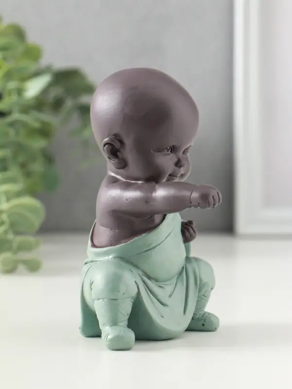 Сувенир полистоун "Маленький будда - кунг-фу" зелёно-коричневый 6,8х7,5х11 см