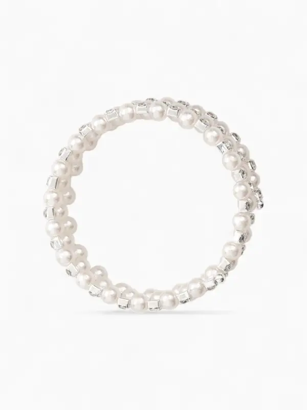 Браслет с жемчугом &laquo;Пружинка&raquo; стразинки, шар № 6, цвет белый в серебре, L=6 см