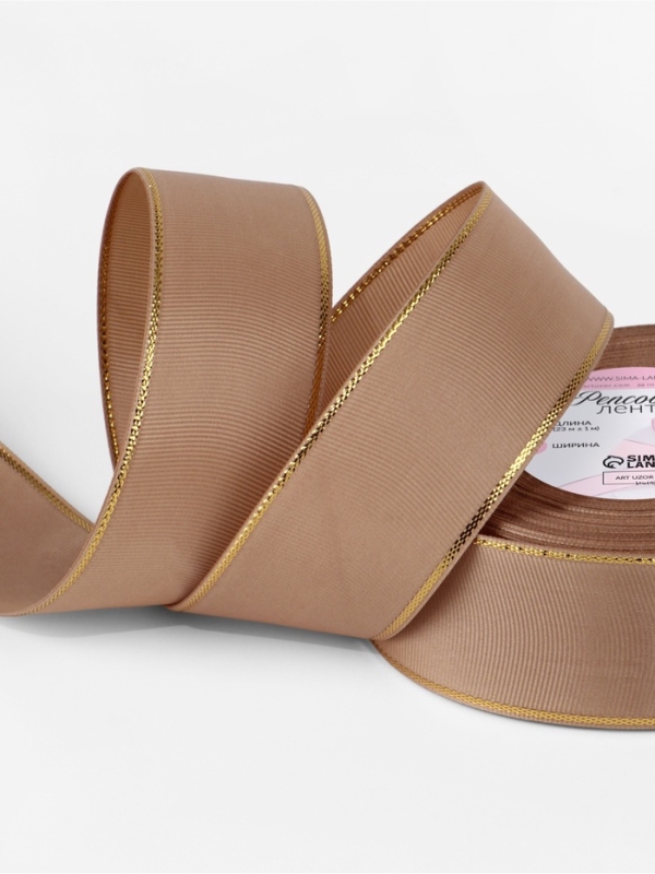 Лента репсовая 40мм*25&plusmn;1ярд(23м&plusmn;1м) золотые нити №173 бежевый АУ