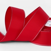 Лента репсовая 40мм*25&plusmn;1ярд(23м&plusmn;1м) серебряные нити №026 красный АУ