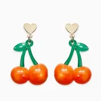 Серьги "Вишня" сердечки, цвет красно-жёлтый в золоте