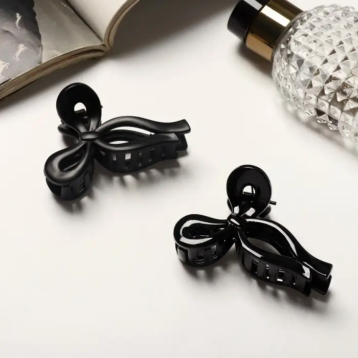 Крабик для волос &laquo;Классика&raquo;, бантик, 7 см, чёрный матовый и глянец