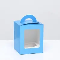 Коробка для 1 капкейк с окном голубая, 9.2&times;9.2&times;11.1 см