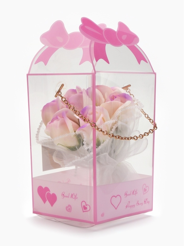 Набор из 6 нежных бело-фиолетовых мыльных роз