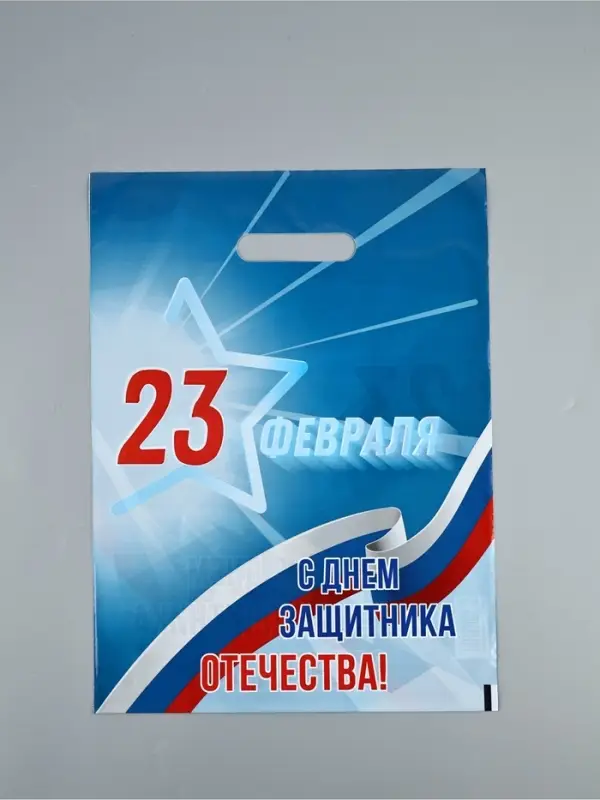 Пакет &laquo;23 февраля&raquo;, полиэтиленовый с вырубной ручкой, синий, 30&times;40 см, 50 мк