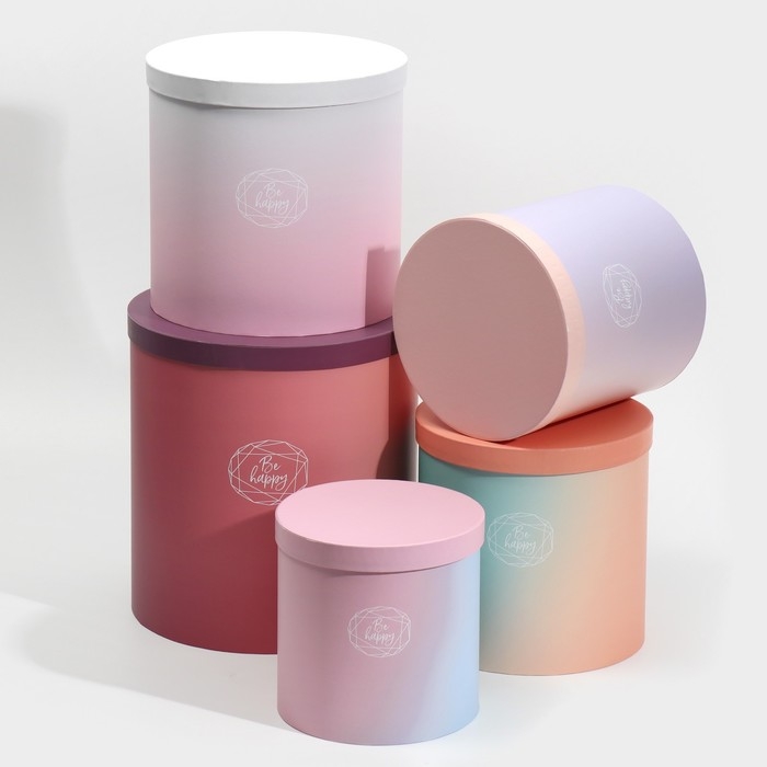 Набор круглых коробок 5 в 1, упаковка подарочная, &laquo;Пантон 08&raquo;, 23 х 23 х 25 ‒ 15 х 15 х 15 см