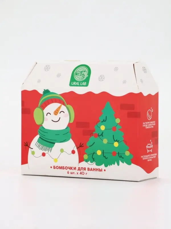 Бомбочки для ванны в домике &laquo;Снеговик&raquo;, набор 6 шт х 40 г, URAL LAB
