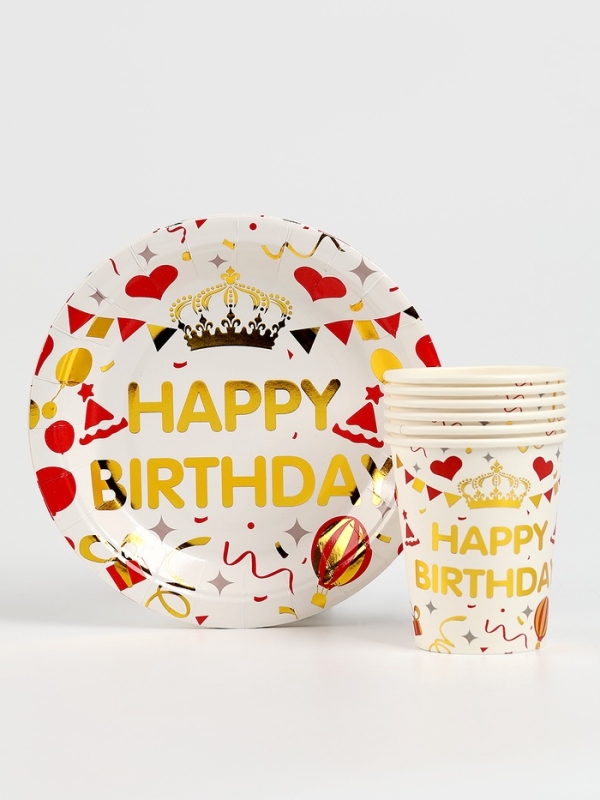 Набор бумажной посуды "С днём рождения", набор 12 шт., цвет белый