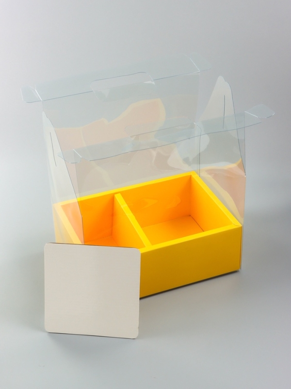 Коробка с PVC для цветов и десертов 26 х 18 х 30 см, желтый