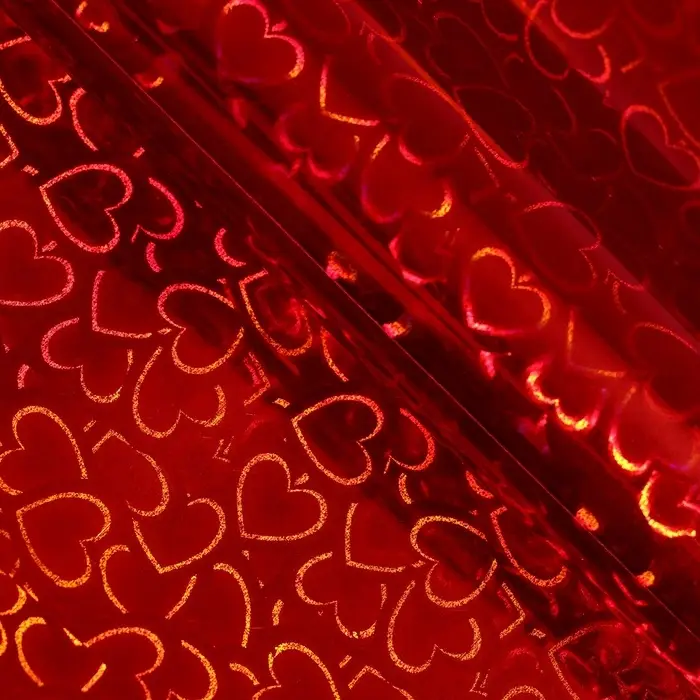 Пленка голографическая, &laquo;Сердечки&raquo;, красная, 70 см &times; 1 м