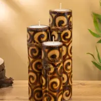 Свеча в бамбуке тройная, 14&times;13&times;30 см, 100 мл, коричневая