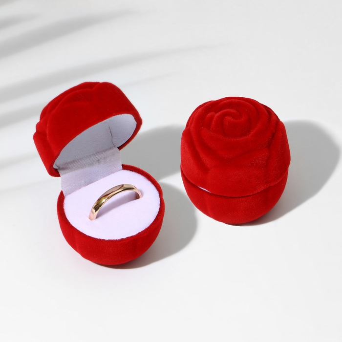 Футляр бархатный под кольцо &laquo;Роза&raquo; без листьев, 4,5&times;3,5, цвет красный