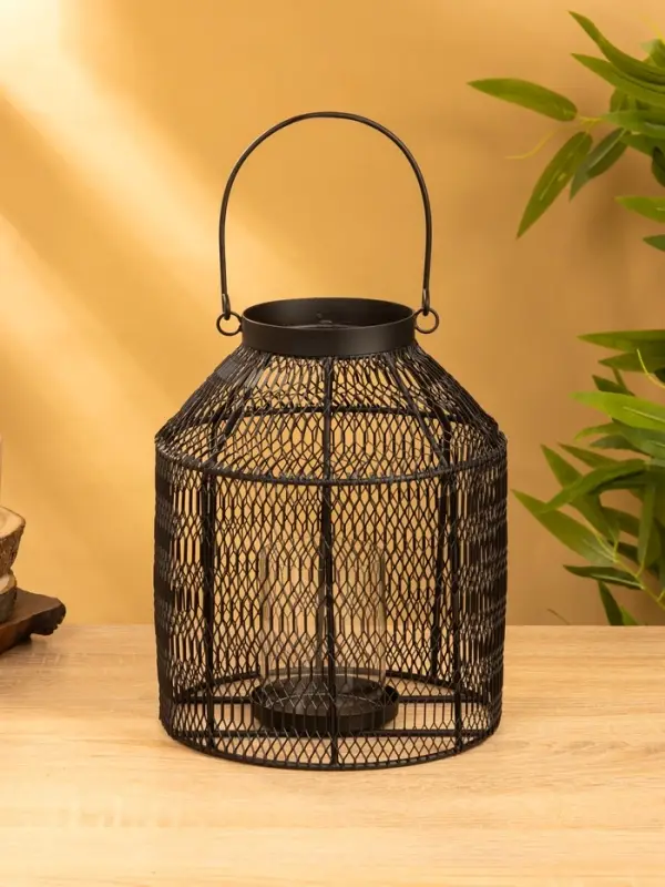 Подсвечник фонарь со стеклянной колбой 20х20х26 см, d 9 см, металл, цв. черный