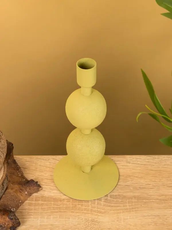 Подсвечник на 1 свечу текстурный "Оливковый" с 2 сферами 8,5х8,5х18 см