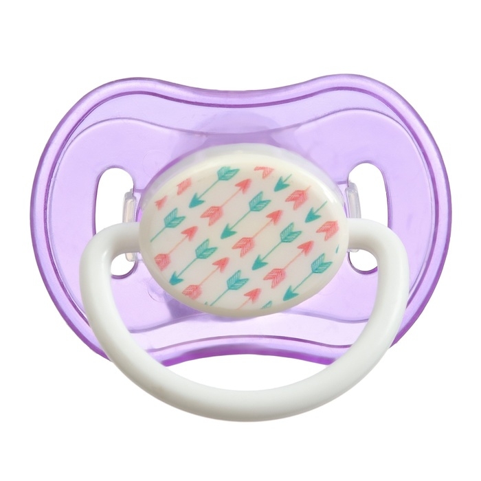 Соска - пустышка силиконовая ортодонтическая, от 3 мес., с колпачком, в контейнере, цвет фиолетовый