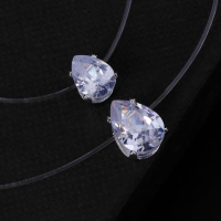 Кулон &laquo;На леске&raquo; двойная слеза, цвет белый в серебре, 40 см