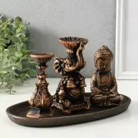 Набор фигур "Буддийский" на подносе, высота 13 см, цвет винтажная бронза