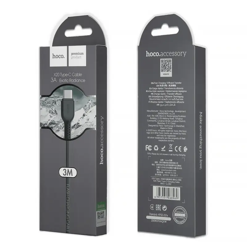 Кабель X20 USB Type-C 3M HOCO черный