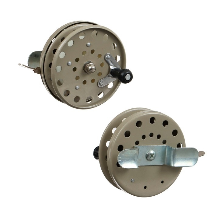 Катушка инерционная, металл, диаметр 6.5 см, крепление горизонтальное, цвет серый, 808-2