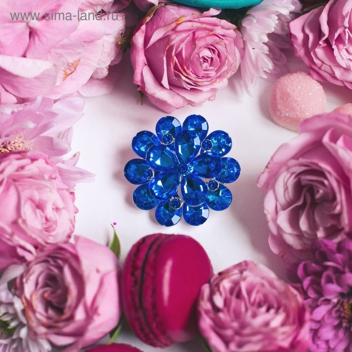 Брошь &laquo;Цветок&raquo; василёк, цвет синий в серебре