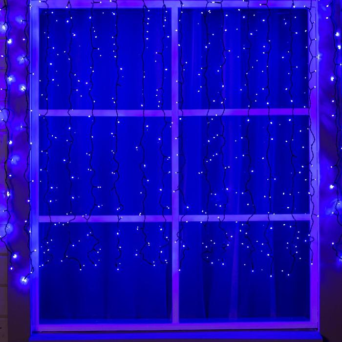 Гирлянда &laquo;Занавес&raquo; 2 &times; 1.5 м, IP44, УМС, тёмная нить, 360 LED, свечение синее, 220 В