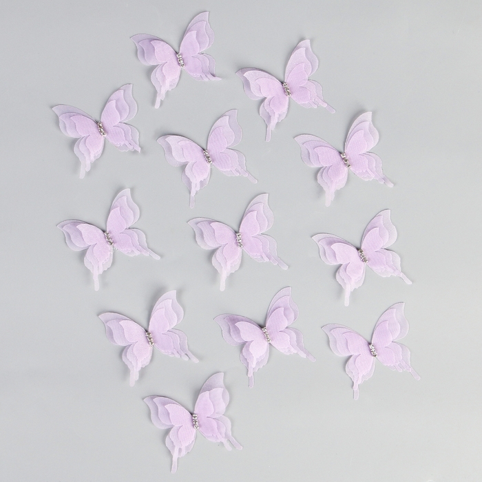 Декор для творчества &laquo;Бабочка&raquo;, трёхслойный, набор 12 шт., размер 1 шт. &mdash; 5 &times; 4,5 см, цвет сиреневый