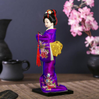 Кукла коллекционная "Японка в фиолетовом кимоно с флейтой" 25х9,5х9,5 см