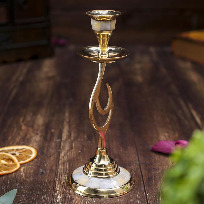 Подсвечник на 1 свечу с перламутром изгиб 21см