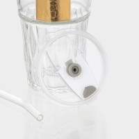 Стакан стеклянный с крышкой и трубочкой &laquo;Крона&raquo;, 400 мл