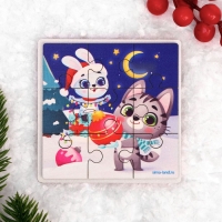 Дервянные пазлы на новый год &laquo;Зайка и котик&raquo;