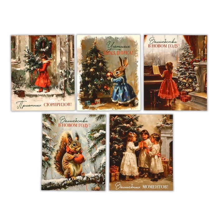 Набор мини-открыток новогодних &laquo;С Новым годом!&raquo; ретро, 35 штук, 8 x 10 см, Новый год