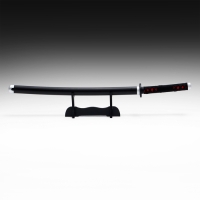 Сувенирное оружие "Катана Танзи" 75 см, клинок 48 см, чёрная, на подставке