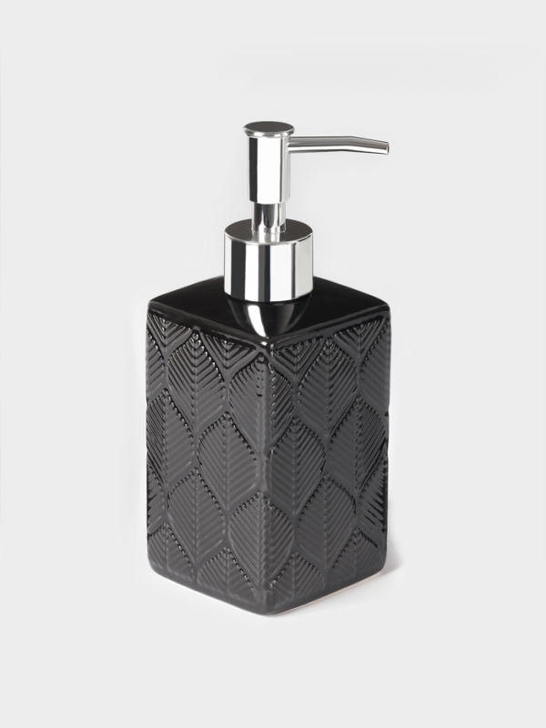 Набор для ванной &laquo;Лепесток&raquo;, 3 предмета, дозатор для мыла, стакан, мыльница, чёрный