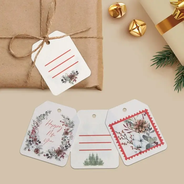 Шильдик на подарок Happy new year, набор 6 штук, 16 х 24 см