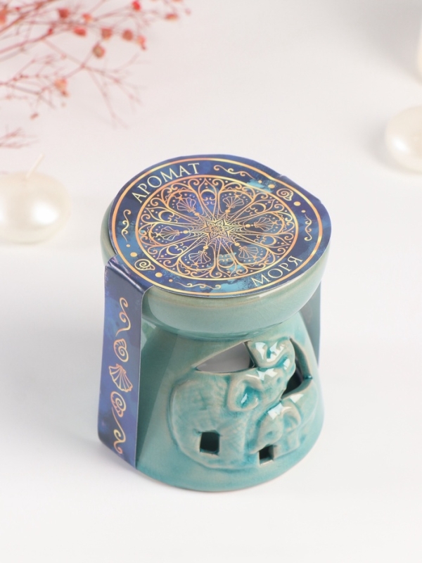 Набор: аромалампа для эфирных масел, мелтсы из воска ароматические &laquo;Слон со слонёнком&raquo;, бирюза, 10&times;10&times;9 см