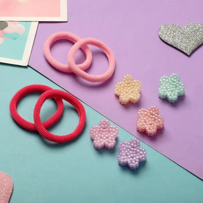 Набор для волос "Бусинка" (4 резинки, 6 крабов) цветочки, 2 см